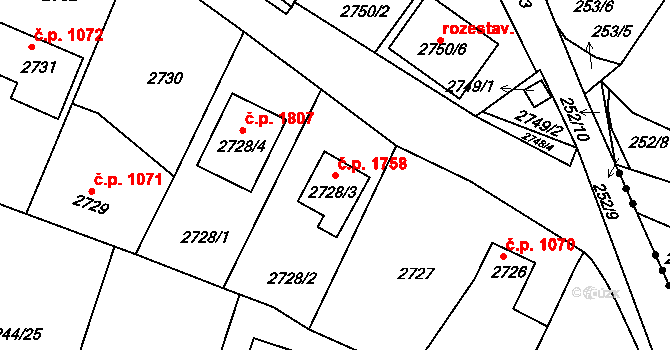 České Budějovice 6 1758, České Budějovice na parcele st. 2728/3 v KÚ České Budějovice 6, Katastrální mapa