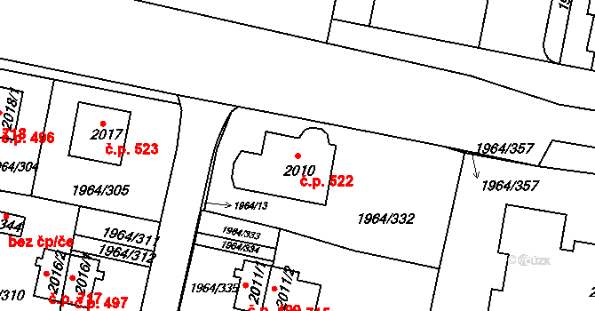 Borovina 522, Třebíč na parcele st. 2010 v KÚ Třebíč, Katastrální mapa