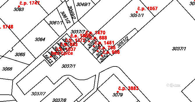 Chomutov 795 na parcele st. 3053 v KÚ Chomutov I, Katastrální mapa