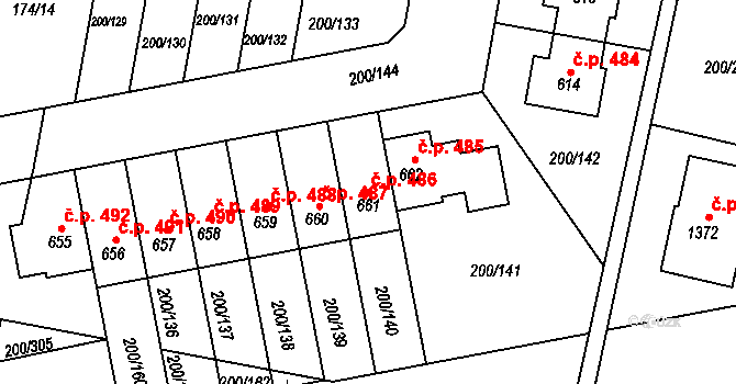 Nehvizdy 486 na parcele st. 661 v KÚ Nehvizdy, Katastrální mapa
