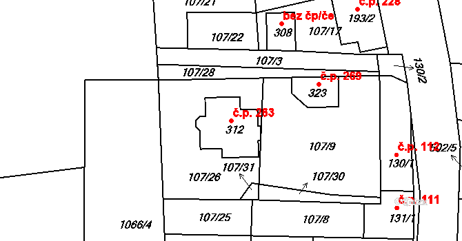 Líšťany 263 na parcele st. 312 v KÚ Líšťany u Cítolib, Katastrální mapa