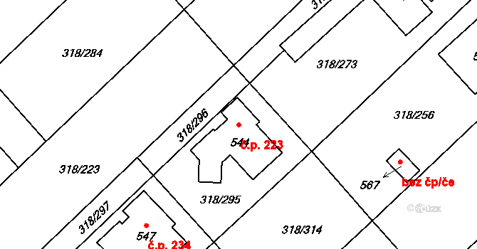 Lobkovice 223, Neratovice na parcele st. 544 v KÚ Lobkovice, Katastrální mapa