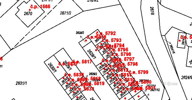 Kadaň 5815 na parcele st. 2628/1 v KÚ Kadaň, Katastrální mapa