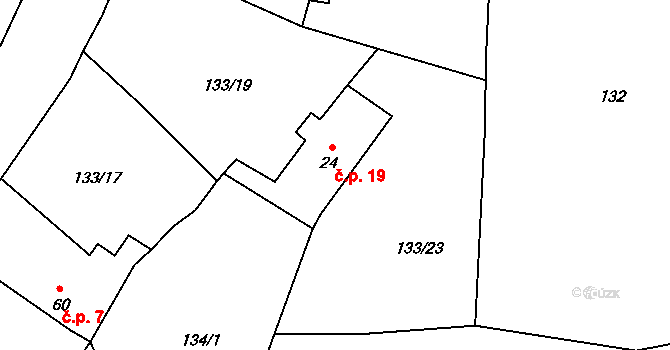 Ujčín 19, Kolinec na parcele st. 24 v KÚ Ujčín, Katastrální mapa