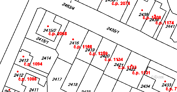 Předměstí 1259, Litoměřice na parcele st. 2419 v KÚ Litoměřice, Katastrální mapa