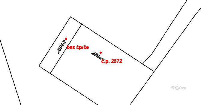 Cheb 2572 na parcele st. 2694/1 v KÚ Cheb, Katastrální mapa