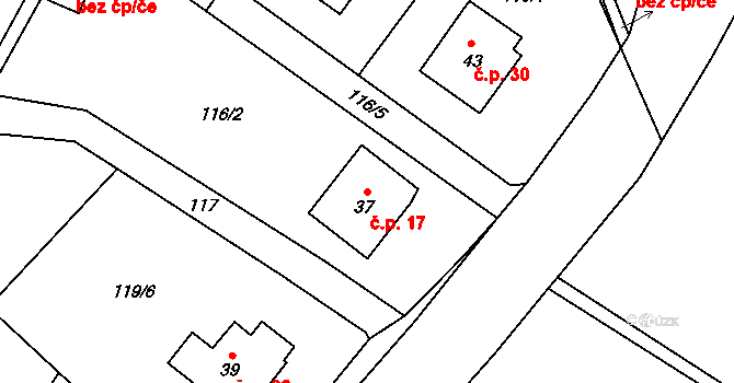 Uhřice 17, Sedlec-Prčice na parcele st. 37 v KÚ Uhřice u Sedlce, Katastrální mapa