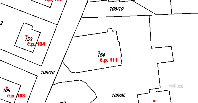 Chyšky 111 na parcele st. 164 v KÚ Chyšky, Katastrální mapa