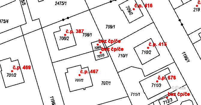Plzeň 40255794 na parcele st. 707/3 v KÚ Újezd, Katastrální mapa