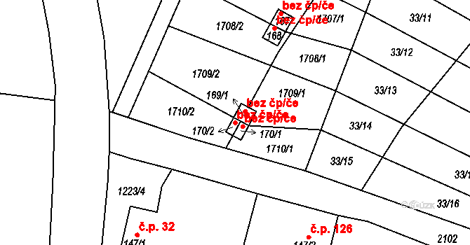 Měcholupy 40608794 na parcele st. 170/2 v KÚ Želeč u Žatce, Katastrální mapa