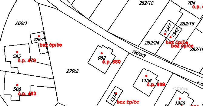 Malenovice 880, Zlín na parcele st. 982 v KÚ Malenovice u Zlína, Katastrální mapa