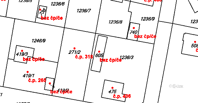 Kamenice 43212794 na parcele st. 605 v KÚ Kamenice u Jihlavy, Katastrální mapa