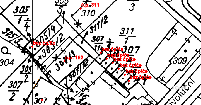 Heřmanova Huť 43623794 na parcele st. 307/11 v KÚ Vlkýš, Katastrální mapa