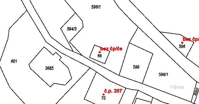 Kořenov 44213794 na parcele st. 66 v KÚ Příchovice u Kořenova, Katastrální mapa