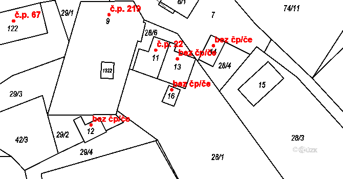 Bystřička 45619794 na parcele st. 16 v KÚ Bystřička II, Katastrální mapa