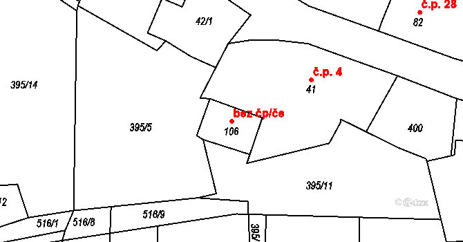 Merklín 46215794 na parcele st. 106 v KÚ Kloušov, Katastrální mapa