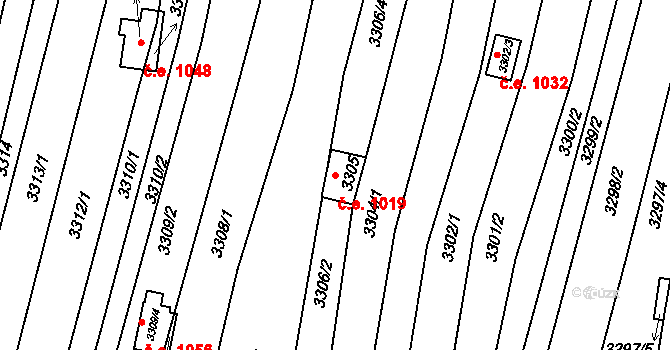 Nivnice 1019 na parcele st. 3305 v KÚ Nivnice, Katastrální mapa