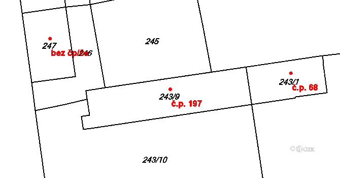 Cvrčovice 197 na parcele st. 243/9 v KÚ Cvrčovice u Pohořelic, Katastrální mapa