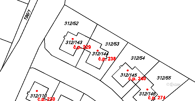 Benice 238, Praha na parcele st. 312/144 v KÚ Benice, Katastrální mapa