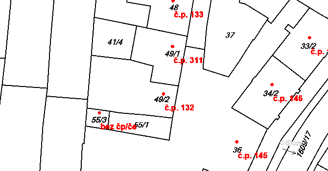 Milevsko 132 na parcele st. 49/2 v KÚ Milevsko, Katastrální mapa