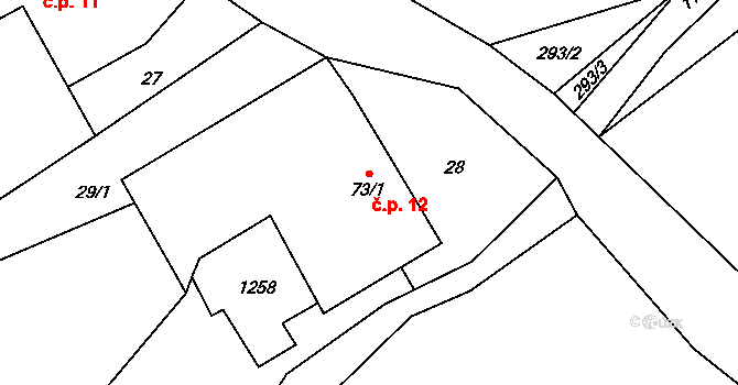 Velká Skrovnice 12 na parcele st. 73/1 v KÚ Velká Skrovnice, Katastrální mapa