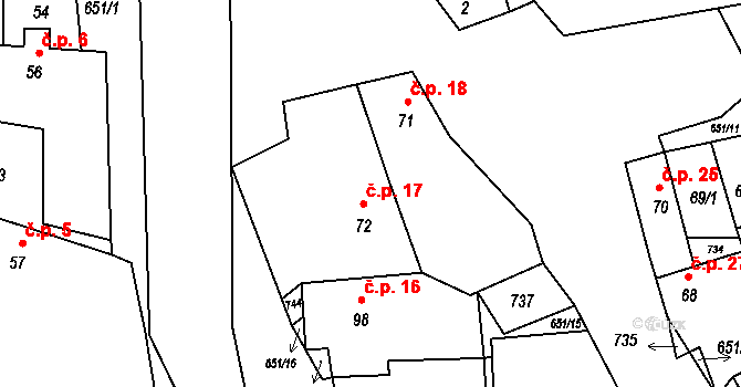 Kutrovice 17 na parcele st. 72 v KÚ Kutrovice, Katastrální mapa