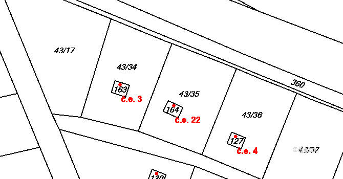 Kozomín 22 na parcele st. 164 v KÚ Kozomín, Katastrální mapa