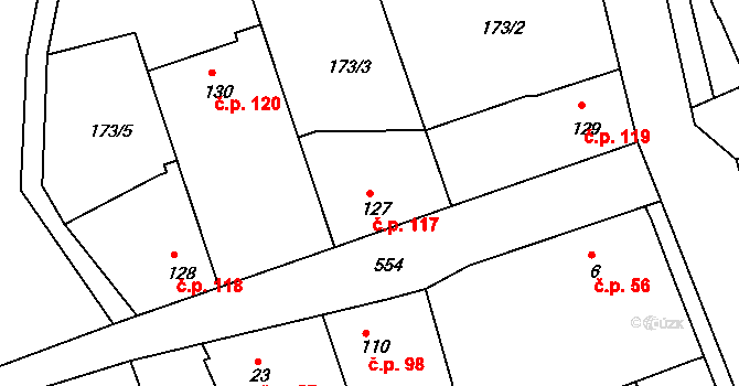 Tachlovice 117 na parcele st. 127 v KÚ Tachlovice, Katastrální mapa