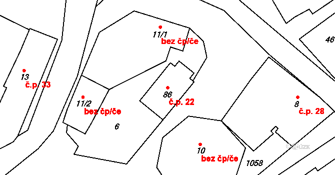 Defurovy Lažany 22, Chanovice na parcele st. 86 v KÚ Defurovy Lažany, Katastrální mapa
