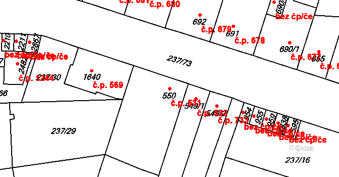 Přeštice 531 na parcele st. 550 v KÚ Přeštice, Katastrální mapa