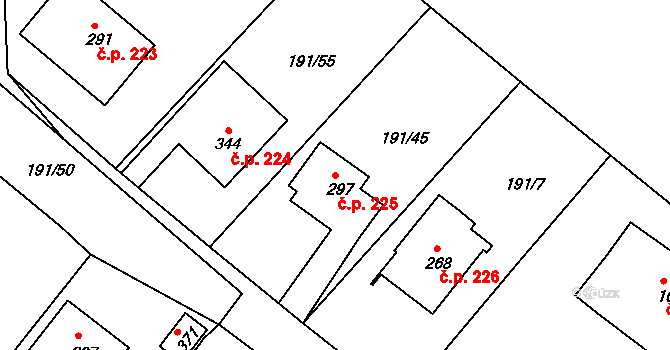 Babí 225, Náchod na parcele st. 297 v KÚ Babí u Náchoda, Katastrální mapa