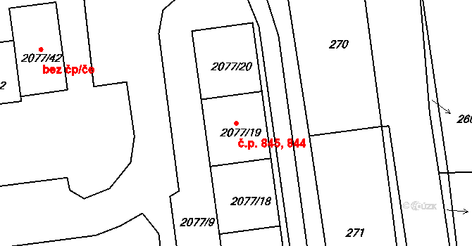 Třemošná 844,845 na parcele st. 2077/20 v KÚ Třemošná, Katastrální mapa
