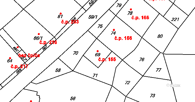 Kunštát 155 na parcele st. 69 v KÚ Kunštát na Moravě, Katastrální mapa
