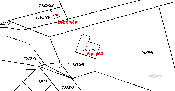 Jince 450 na parcele st. 1536/5 v KÚ Jince, Katastrální mapa