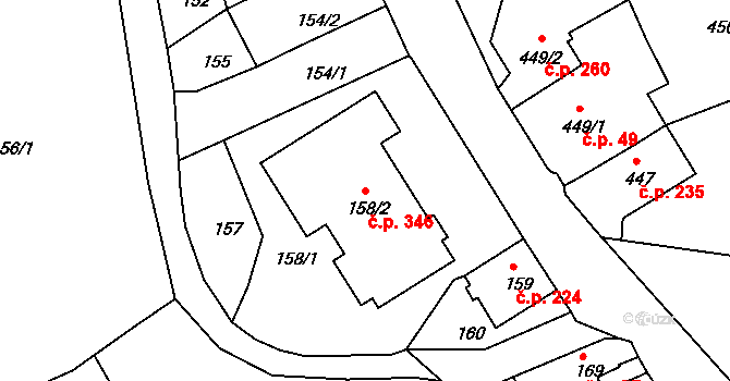 Olomučany 346 na parcele st. 158/2 v KÚ Olomučany, Katastrální mapa
