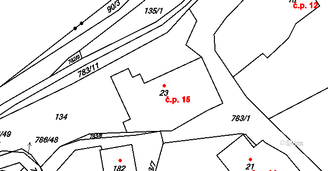 Jičina 15, Starý Jičín na parcele st. 23 v KÚ Jičina, Katastrální mapa