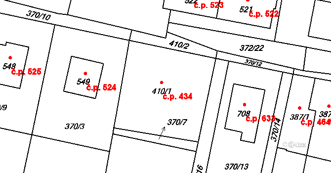 Mořkov 434 na parcele st. 410/1 v KÚ Mořkov, Katastrální mapa