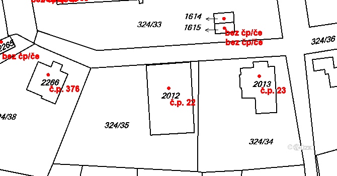 Horní Brána 22, Český Krumlov na parcele st. 2012 v KÚ Český Krumlov, Katastrální mapa