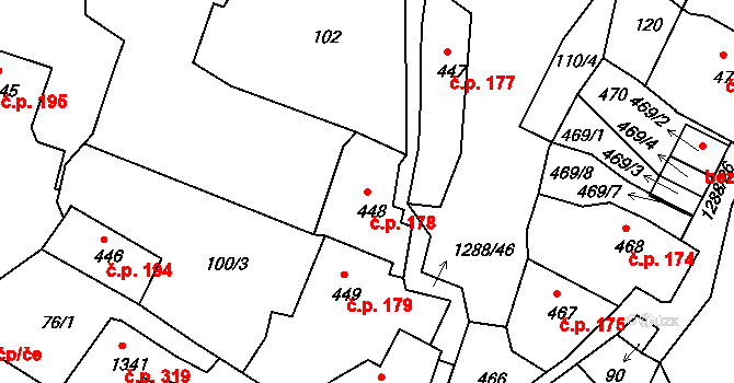Plešivec 178, Český Krumlov na parcele st. 448 v KÚ Český Krumlov, Katastrální mapa