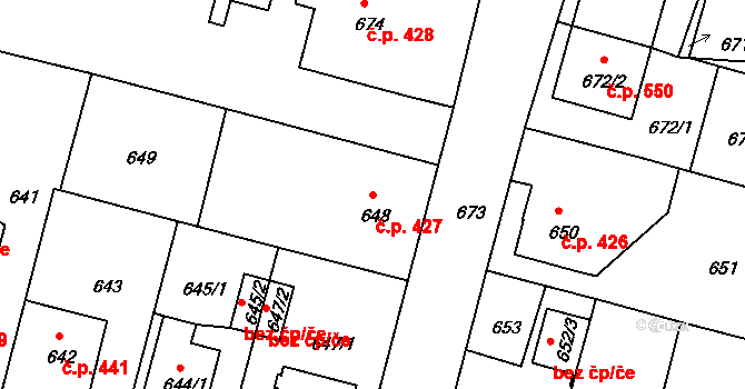 Kamenice nad Lipou 427 na parcele st. 648 v KÚ Kamenice nad Lipou, Katastrální mapa