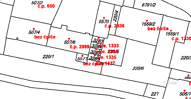 Žatec 1335 na parcele st. 3285 v KÚ Žatec, Katastrální mapa