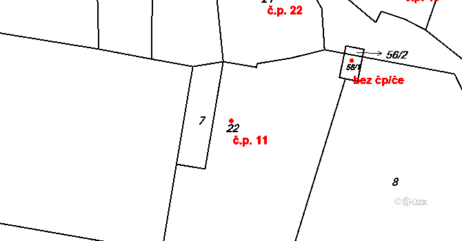 Vrbka 11, Kozlov na parcele st. 22 v KÚ Vrbka u Ledče nad Sázavou, Katastrální mapa