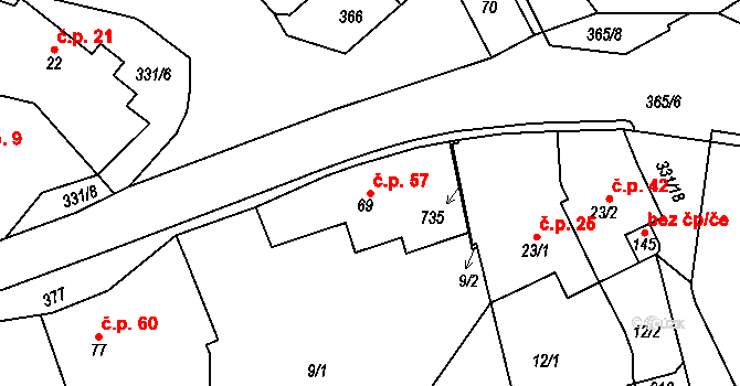 Velká Čermná 57, Čermná nad Orlicí na parcele st. 69 v KÚ Velká Čermná nad Orlicí, Katastrální mapa