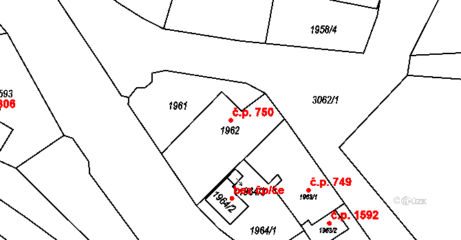 Rychnov nad Kněžnou 750 na parcele st. 1962 v KÚ Rychnov nad Kněžnou, Katastrální mapa