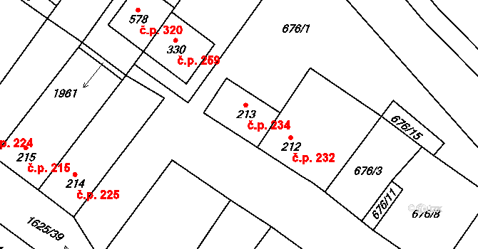 Strachotín 234 na parcele st. 213 v KÚ Strachotín, Katastrální mapa