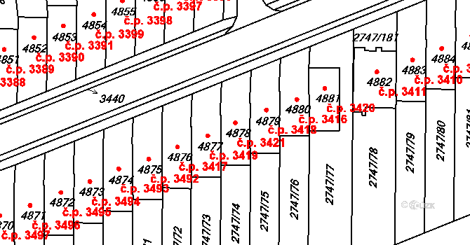 Kroměříž 3421 na parcele st. 4878 v KÚ Kroměříž, Katastrální mapa