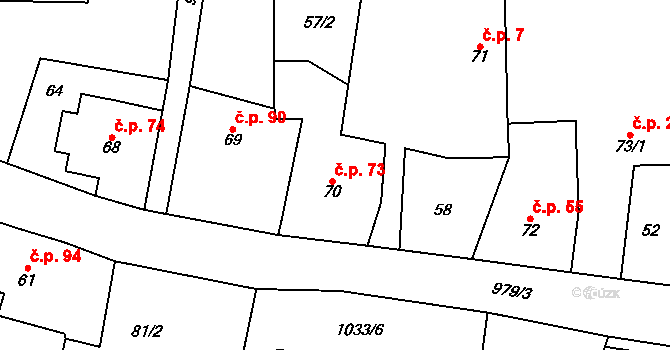 Šubířov 73 na parcele st. 70 v KÚ Šubířov, Katastrální mapa