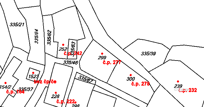 Vranov nad Dyjí 277 na parcele st. 299 v KÚ Vranov nad Dyjí, Katastrální mapa