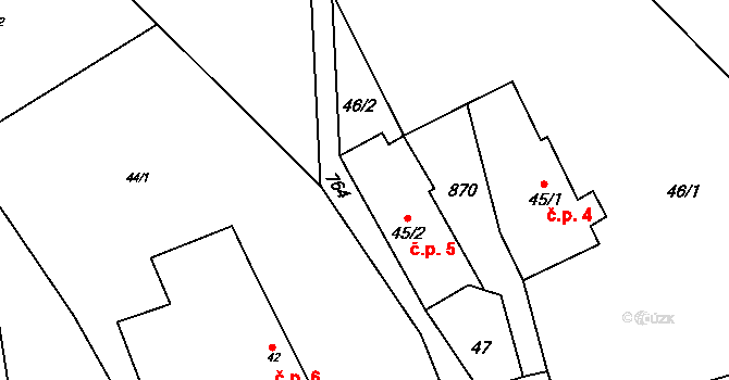 Boškov 5, Potštát na parcele st. 45/2 v KÚ Boškov, Katastrální mapa