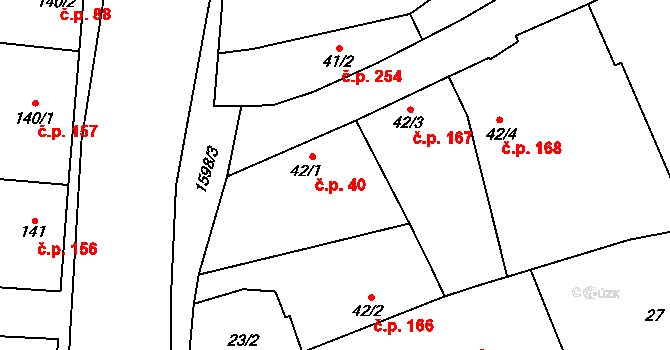 Činěves 40 na parcele st. 42/1 v KÚ Činěves, Katastrální mapa